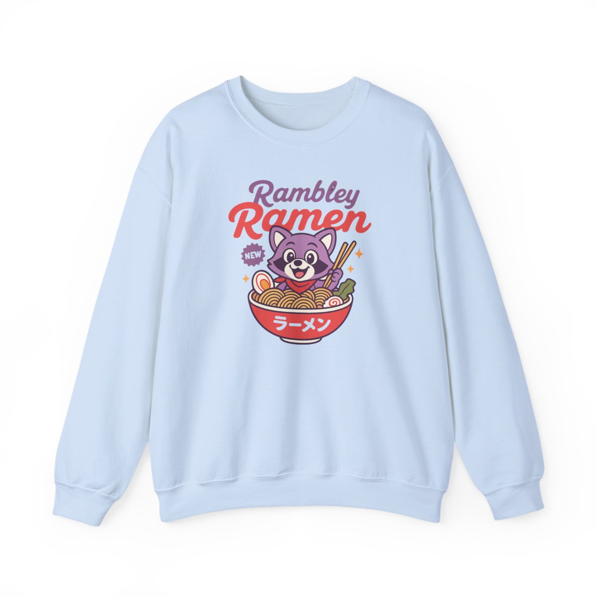 Rambley The Raccoon Ramen Crewneck Sweatshirt // Indigo Park Video Game // Gaming // Mascot // Mollie Macaw // Finley Sea Serpent
