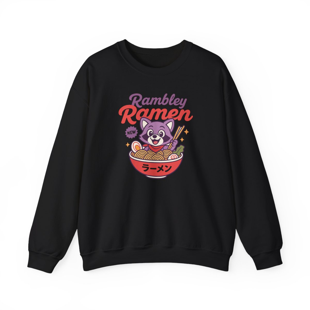 Rambley The Raccoon Ramen Crewneck Sweatshirt // Indigo Park Video Game // Gaming // Mascot // Mollie Macaw // Finley Sea Serpent